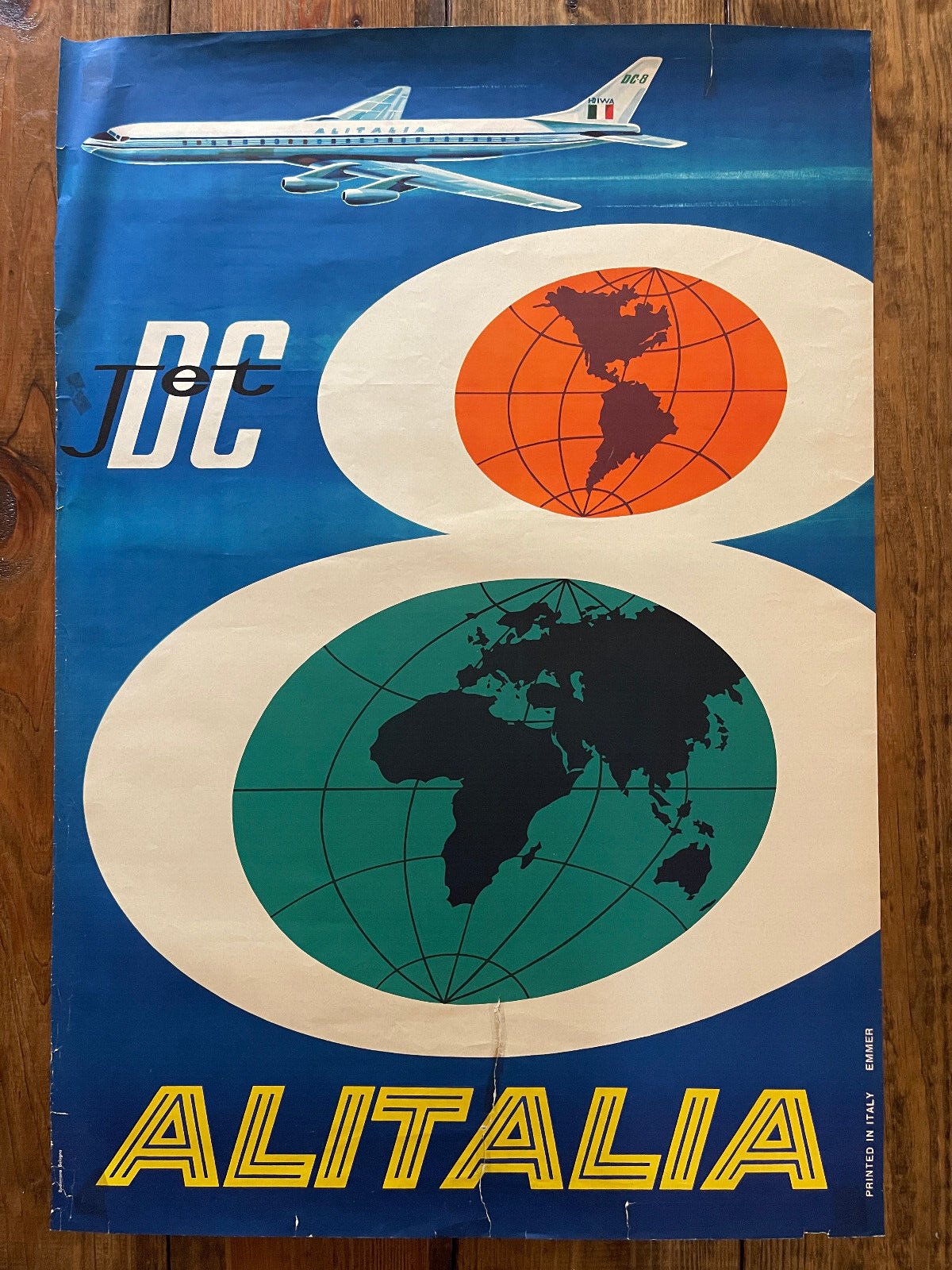 Original Vintage 60\'s ALITALIA DC-8 JET Airline Italy MCM Italian Travel Poster