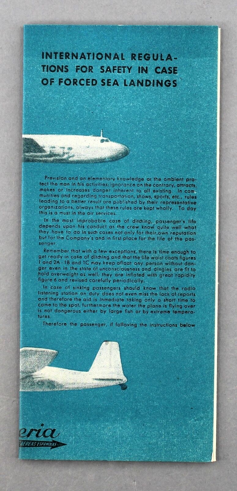 IBERIA BRISTOL TYPE 170 DOUGLAS DC-3 AIRLINE SAFETY CARD VINTAGE SPAIN