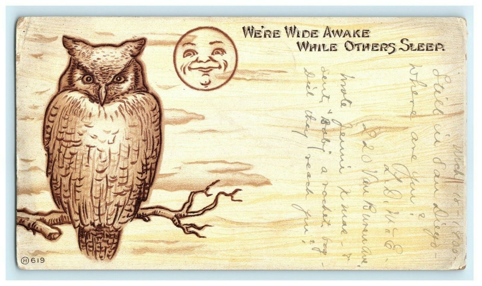 Rare Oversized 1905 Owl Anthropomorphic Moon San Diego CA Antique Postcard