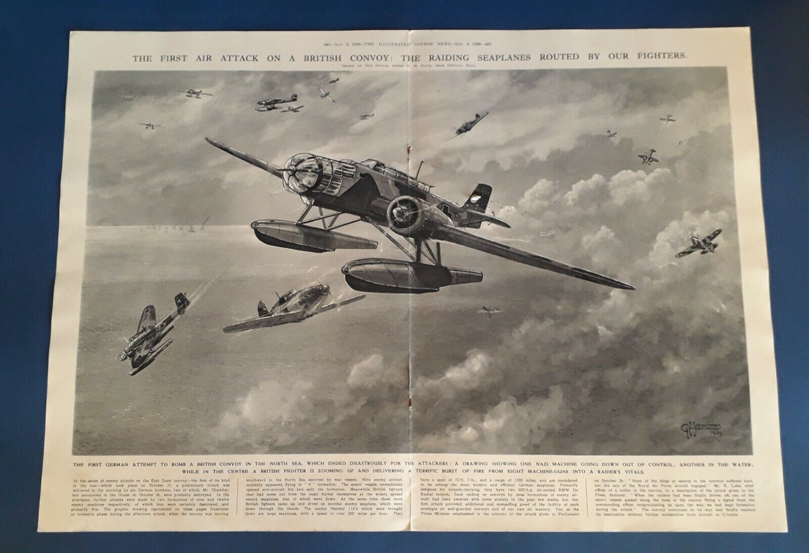 The Illustrated London News Nov 4, 1939 - Convoy Air Attack Poster by G.H.Davis