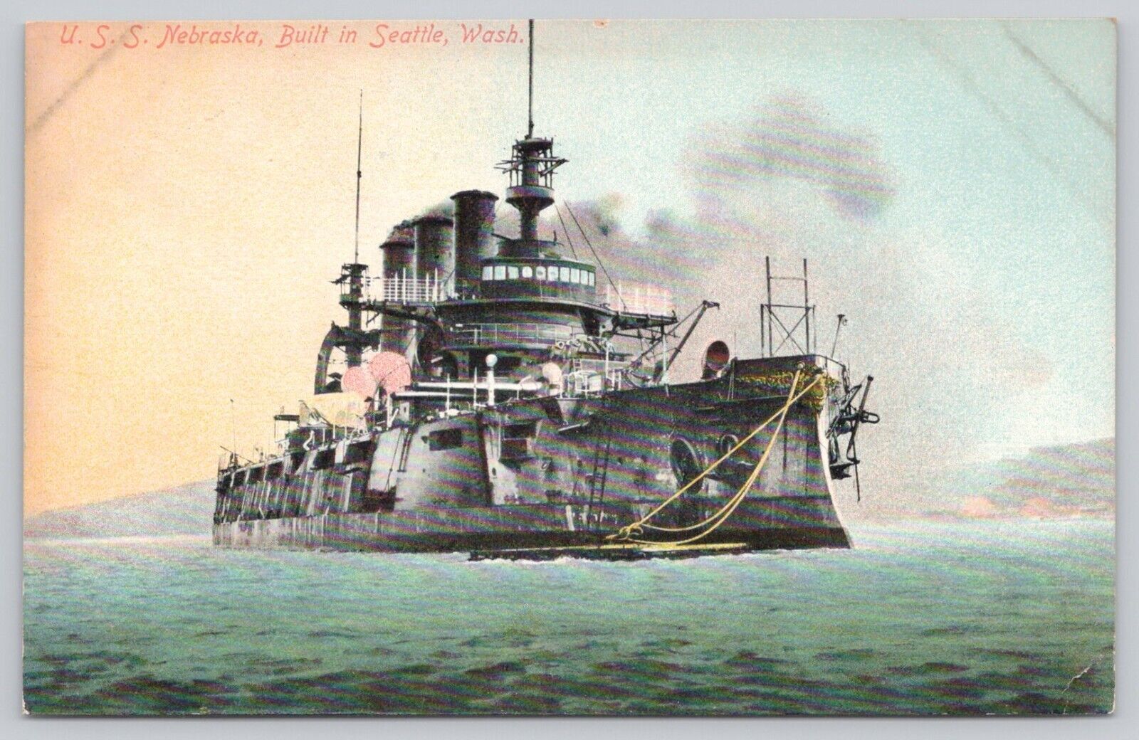 USS Nebraska Postcard Naval Ship Virginia Class Battleship Nautical Vessel