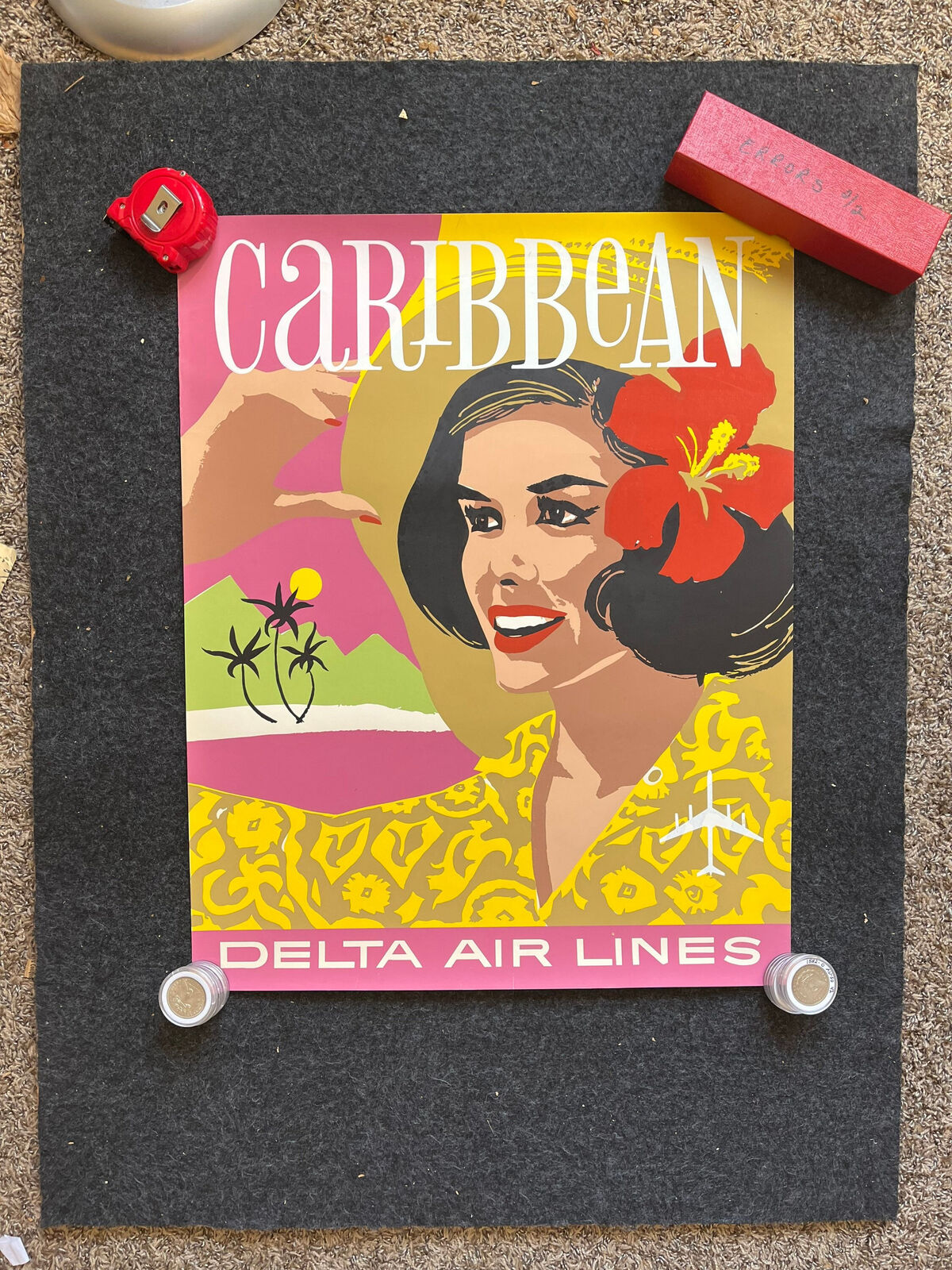 1960s Caribbean Travel Poster, Delta Airlines, Original Travel Poster,