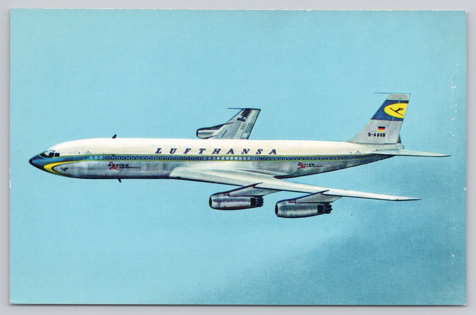 Lufthansa Airplane D-ABOB, Boeing Jet 720, Airline Issued, Vintage Postcard