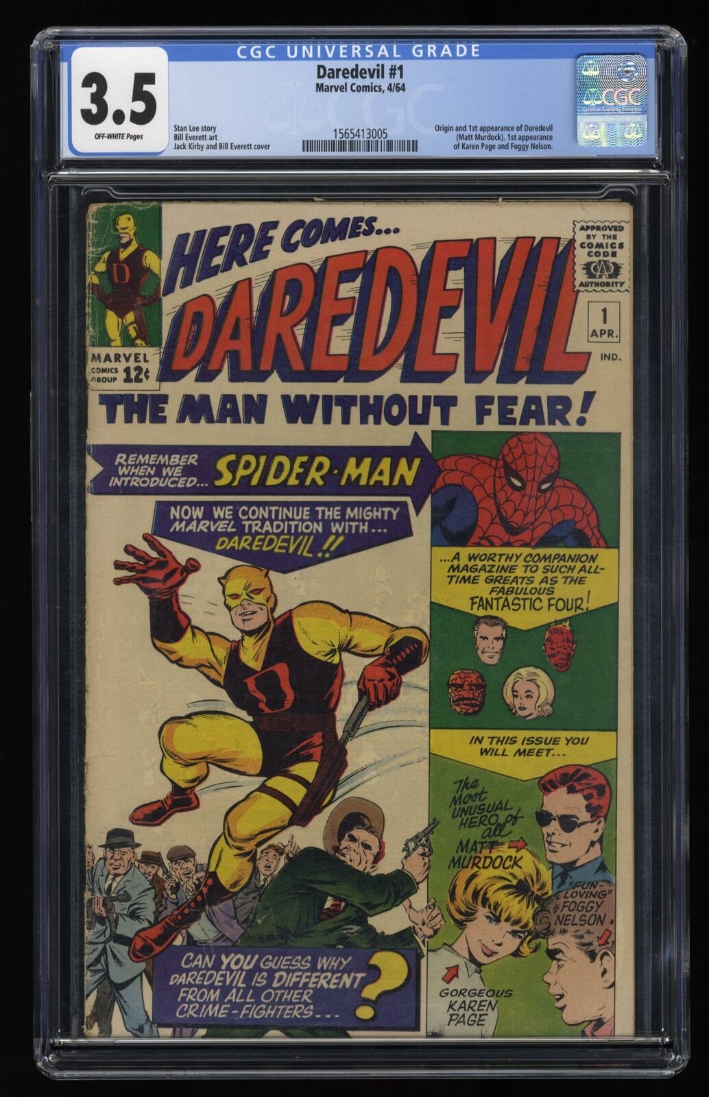 Daredevil (1964) #1 CGC VG- 3.5 Off White Origin and 1st Appearance Marvel 1964
