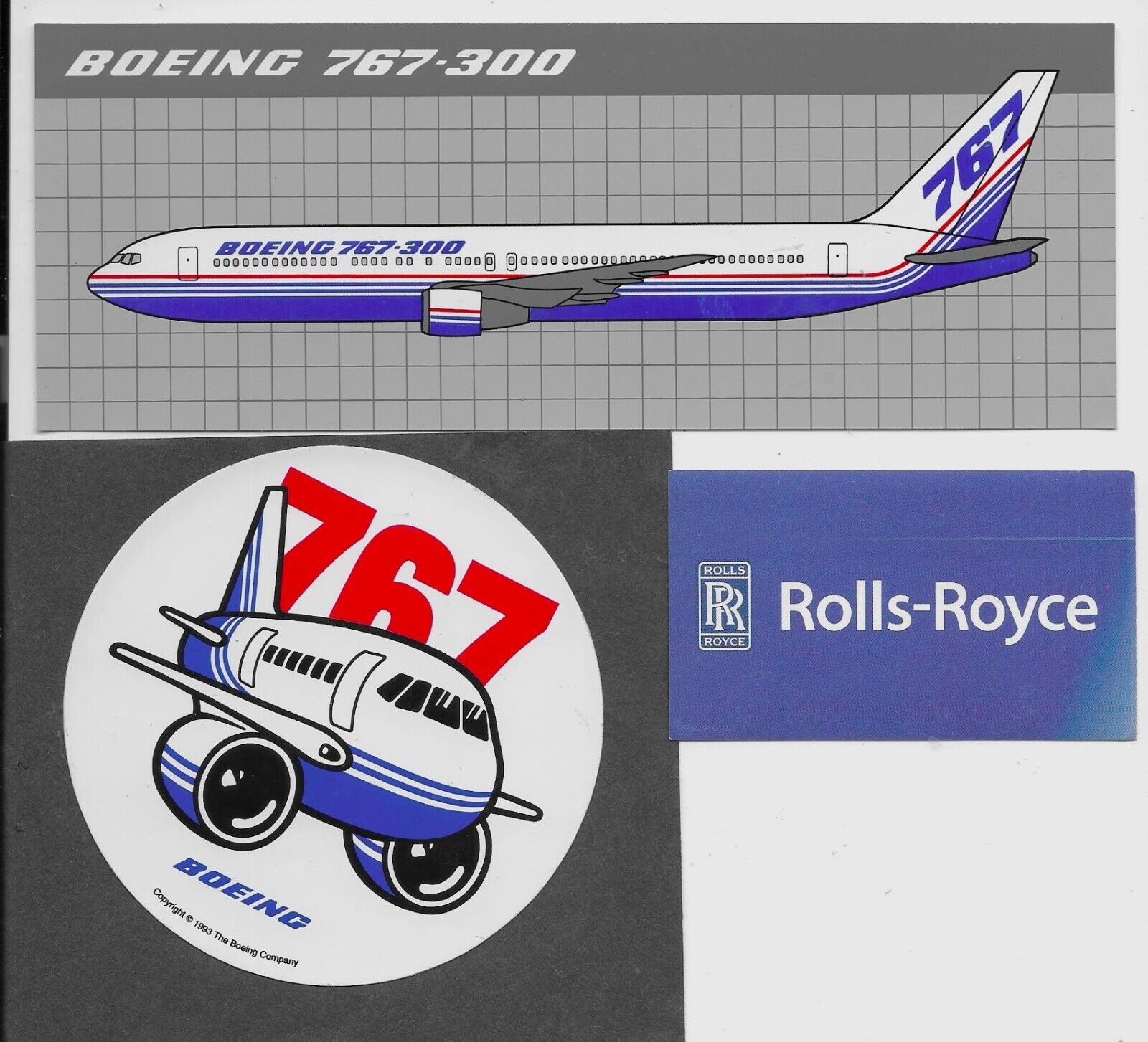 Boeing-767-300 Sticker & 767 Pudgy & Rolls Royce Engine Sticker