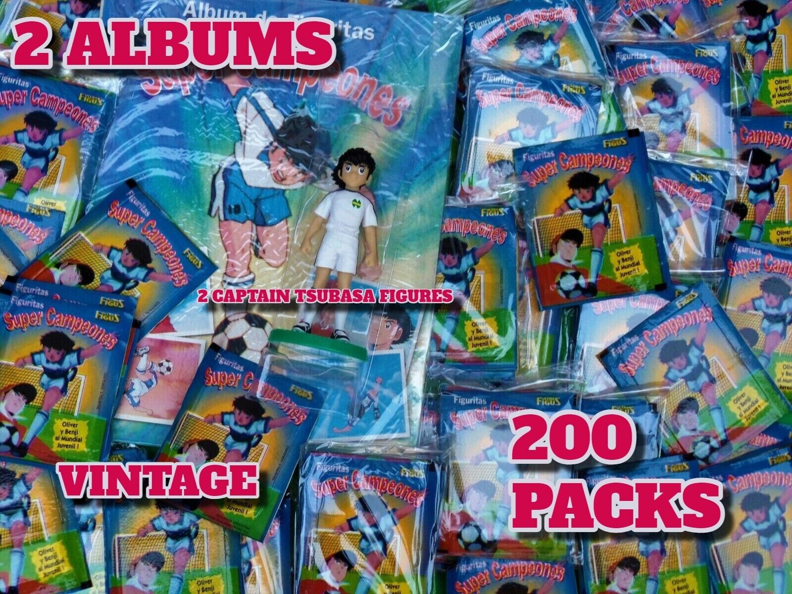 Captain Tsubasa,  2 Figures , 200 Vintage Packs StickerCards  And 2 Albums