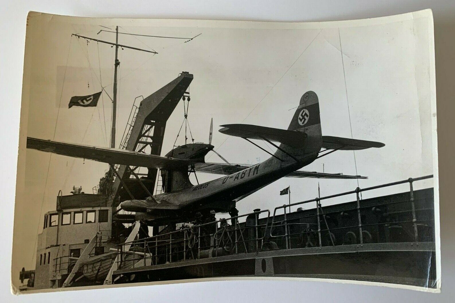 Vintage B&W ca 1930s Photo Dornier Do-18 aircraft German ship Ostmark 4.75 x 7\