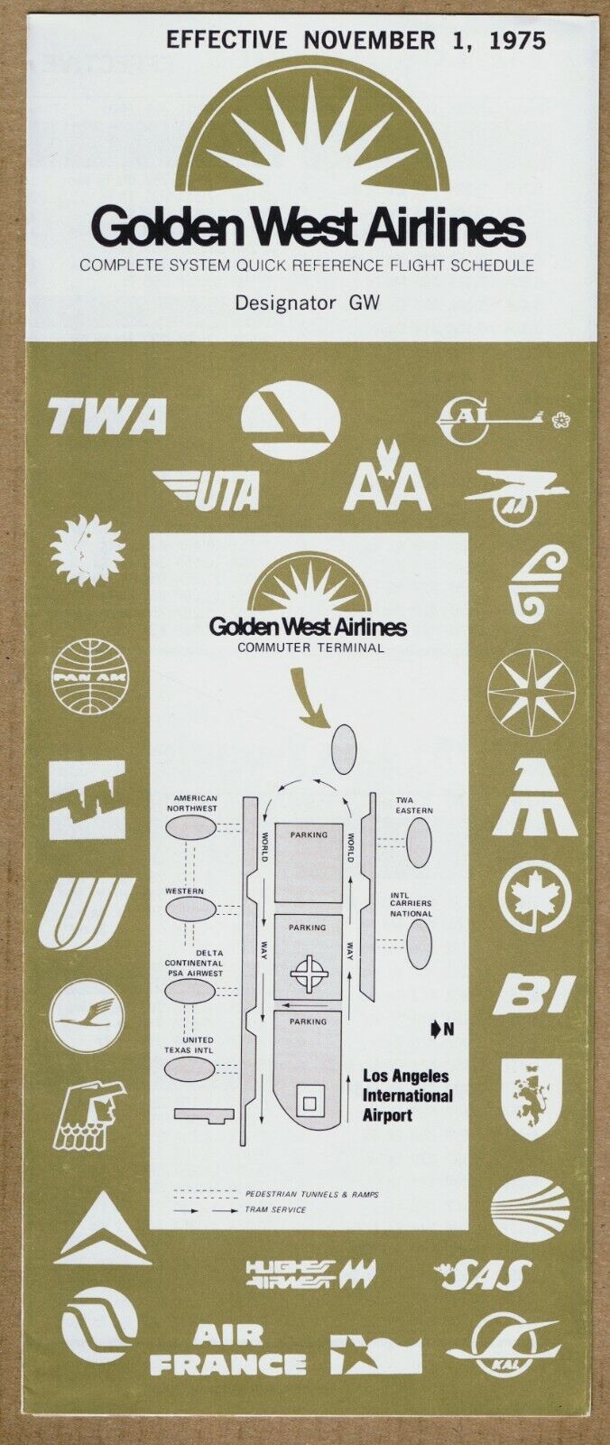Golden West Airlines Timetable  November 1, 1975 =