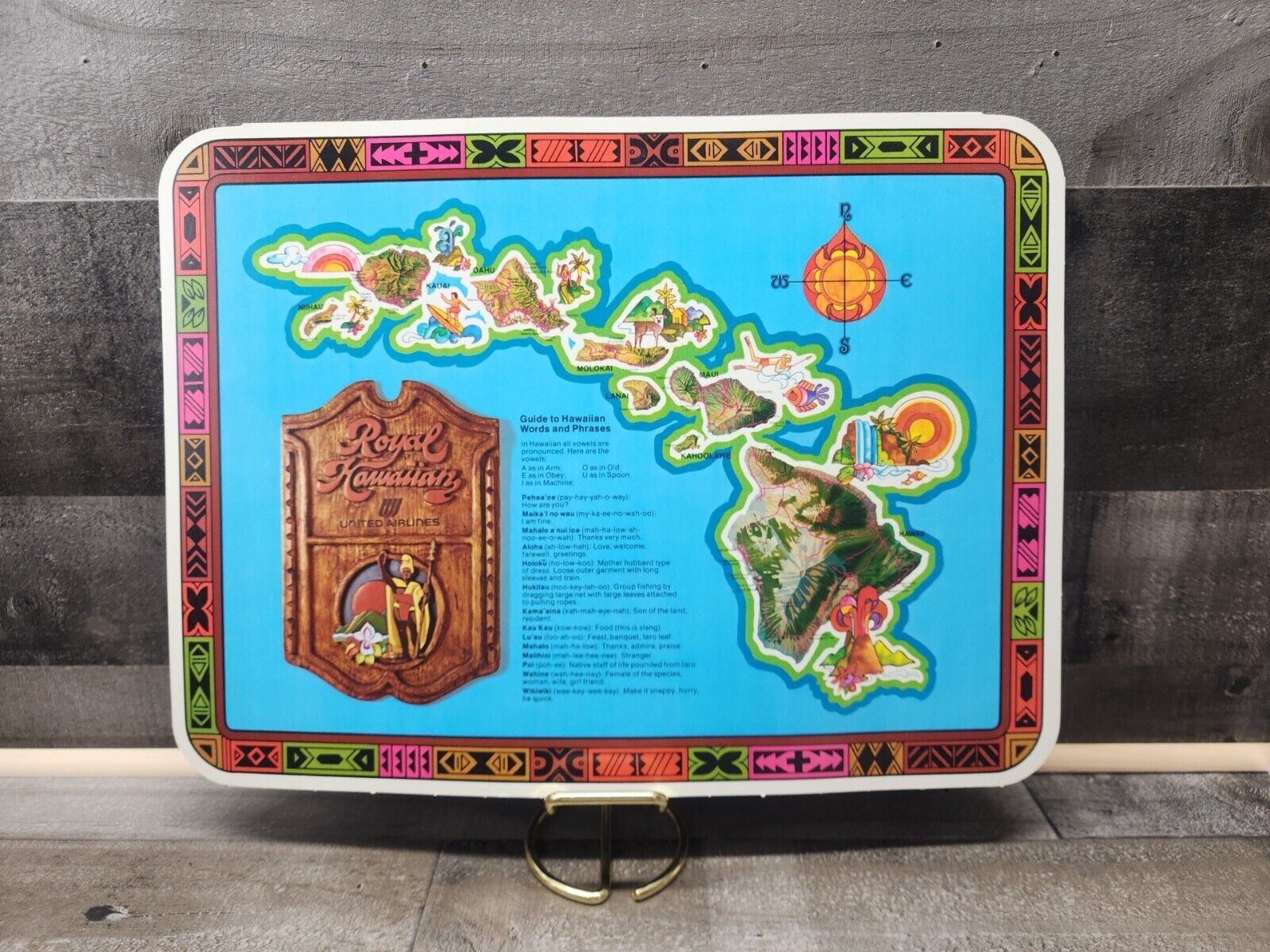 United Airlines Royal Hawaiian Vintage Paper Placemat Tray Cover Map