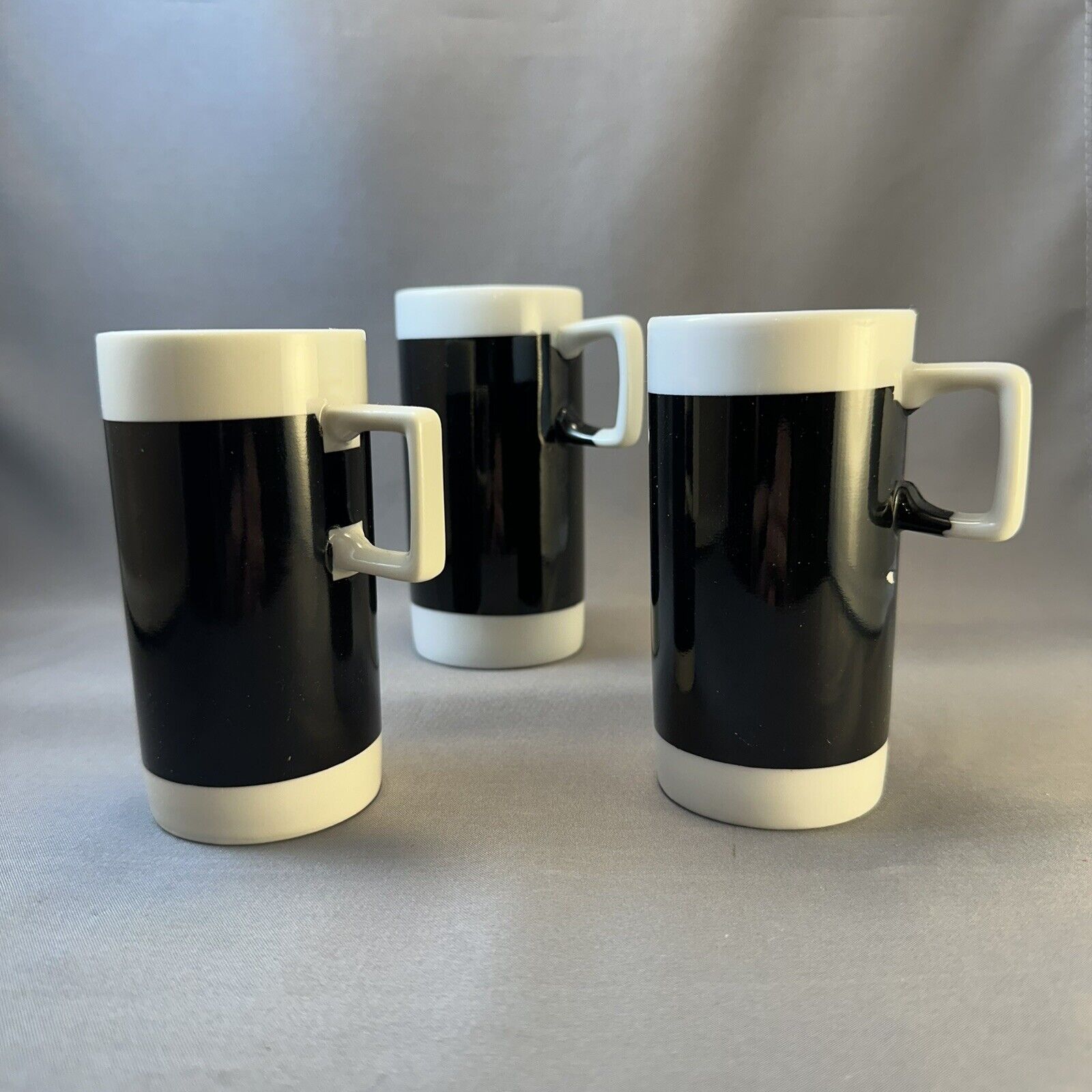 Set Of 3 Ceramic Braniff International Airlines Black White Demitasse Cups Mugs