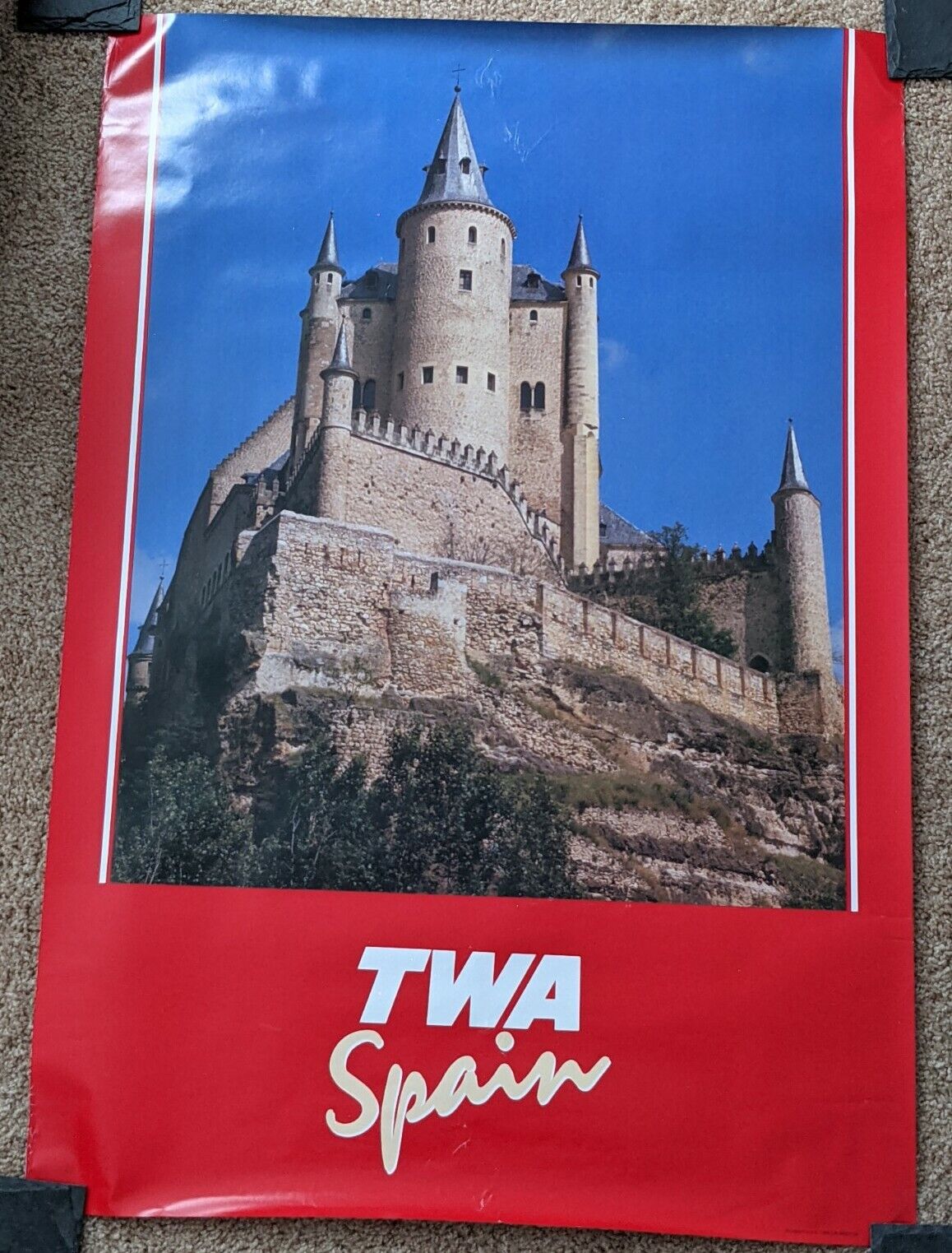 TWA AIRLINE SPAIN Castle 1985 Original Vintage Travel Poster 38\