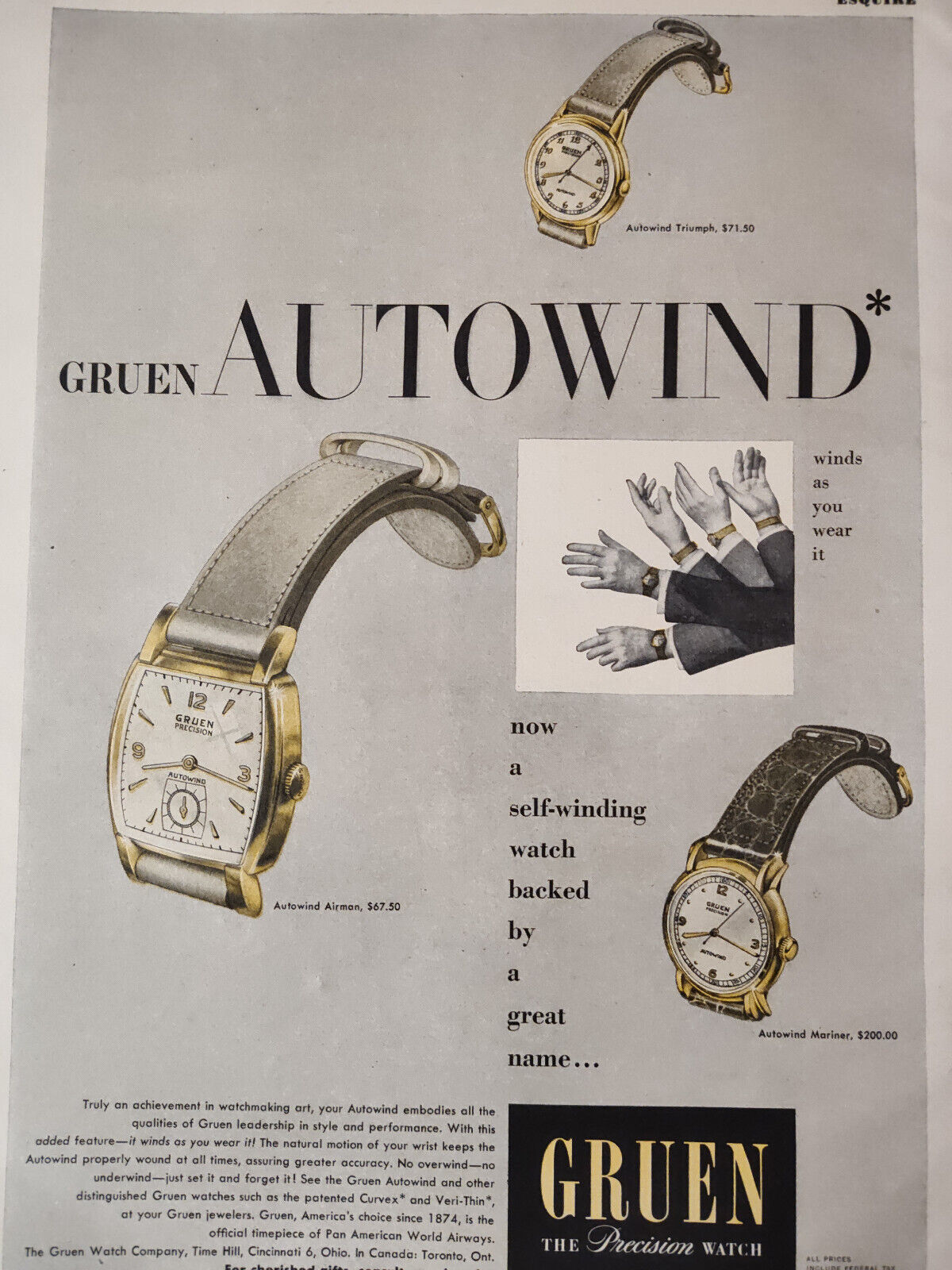 1948 Original Esquire Art Ad Advertisement Gruen Watches The Classics Club Books