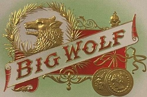 Antique Vintage Big Wolf Large Embossed Cigar Label, Rare Version 1900s - 1920s