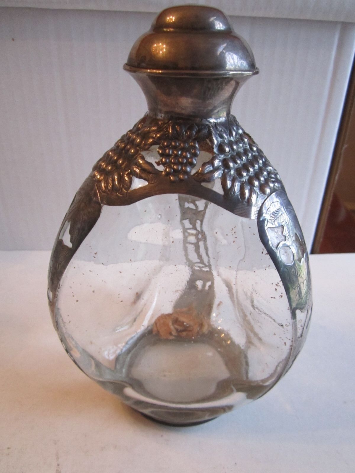 1950\'S STERLING SILVER LINED THREE SIDED GLASS DECANTER - 8 1/4\