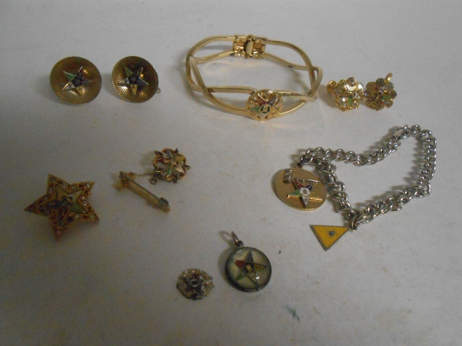 Vtg Order Of The Eastern Star Masonic Pin Brooch Earrings, Bracelet, Jewelry Lot