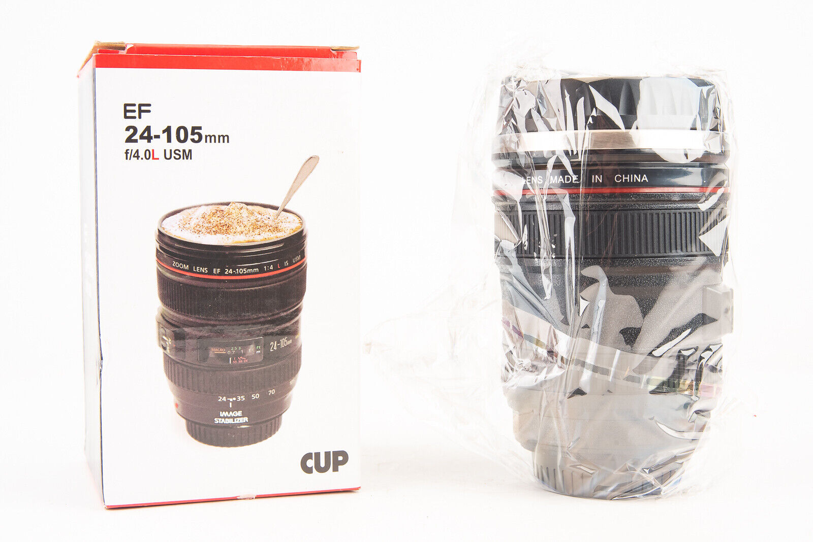 Canon EF 24-105mm f/4 L Lens Stainless Steel Thermo Coffee Cup/Mug NOS MINT V11