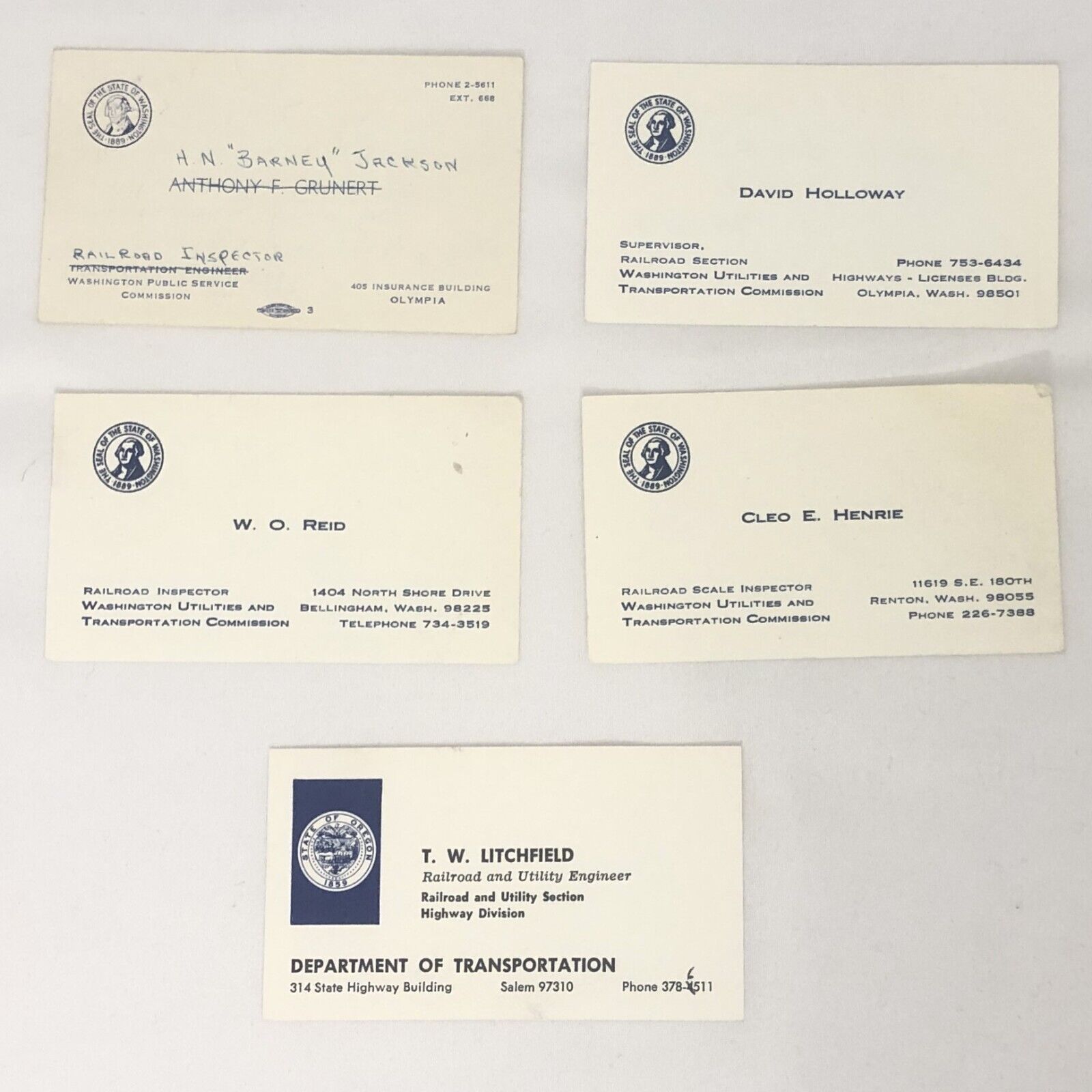 Vintage lot 1960s Washington Oregon railroad inspection oversight business cards