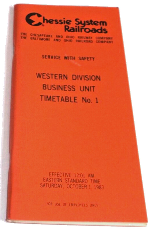 OCTOBER 1983 CHESSIE SYSTEM WESTERN DIVISION BUSINESS UNIT EMPLOYEE TIMETABLE #1