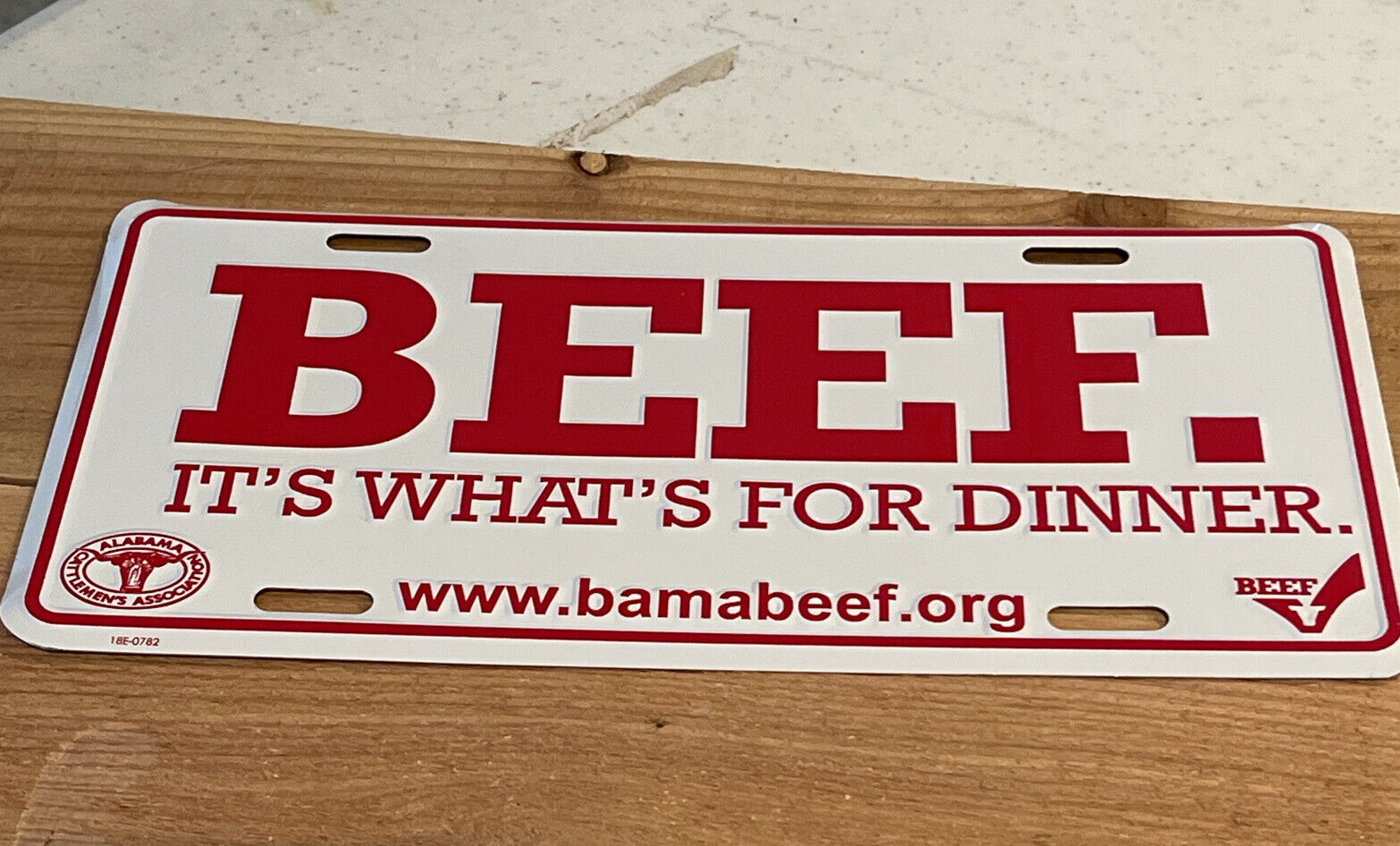 BEEF It\'s What\'s For Dinner METAL License Plate - Red Raised Letters EAT BEEF