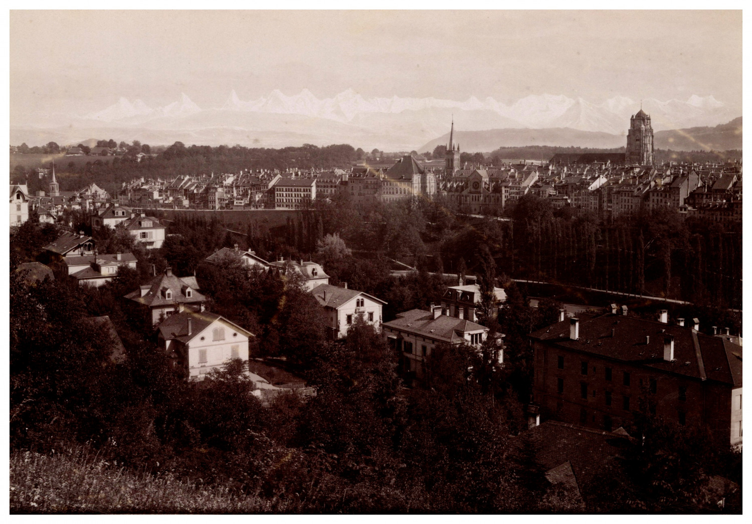 Switzerland, Bern, view from the Schanzli, photo. M. V. & S. Vintage Albumen Print, 