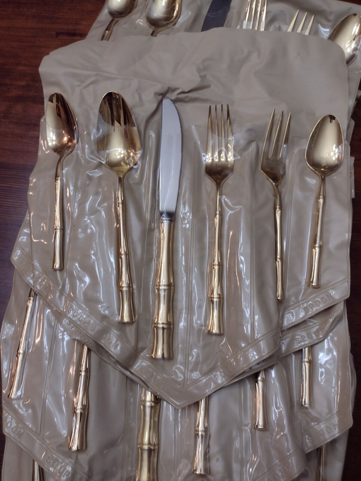 Vintage Supreme Vermai 23 karat gold plating Bamboo pattern  Flatware Cutlery