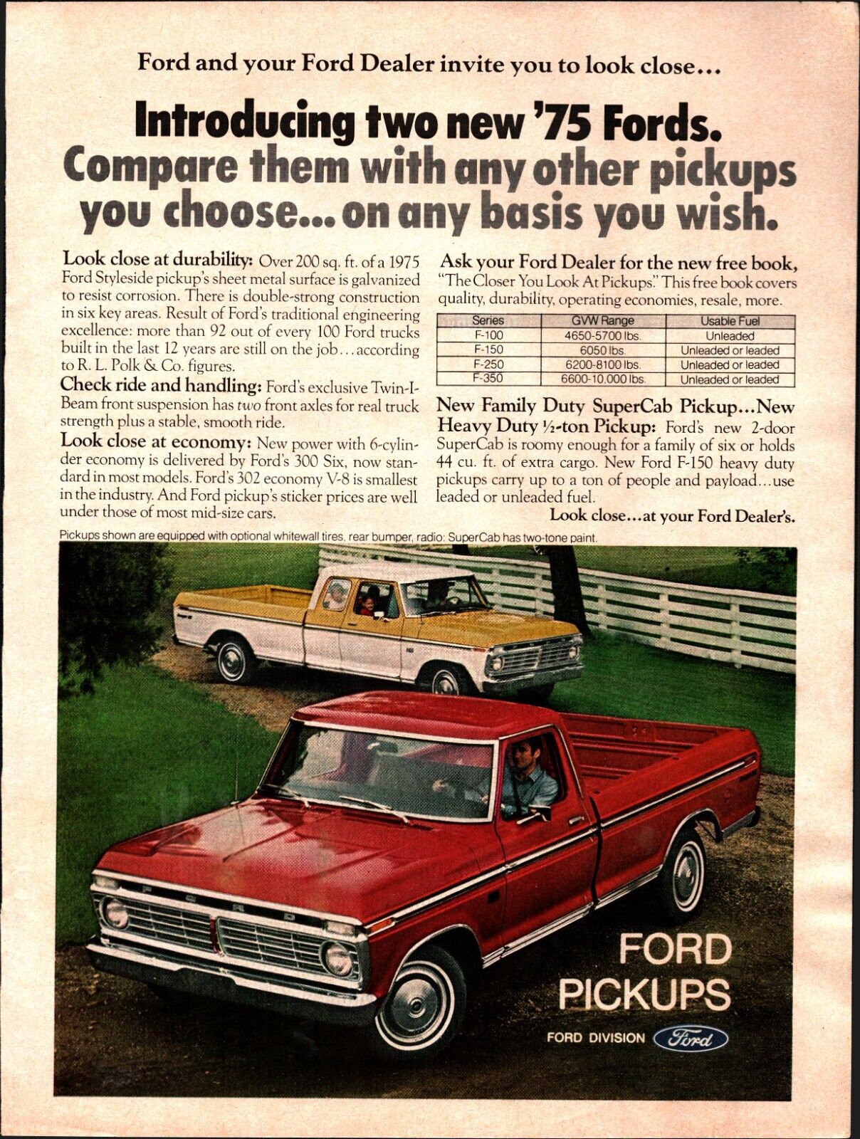 1975 FORD PICKUP TRUCKS PRINT AD Shop Garage Art Full Color Nostalgia a4