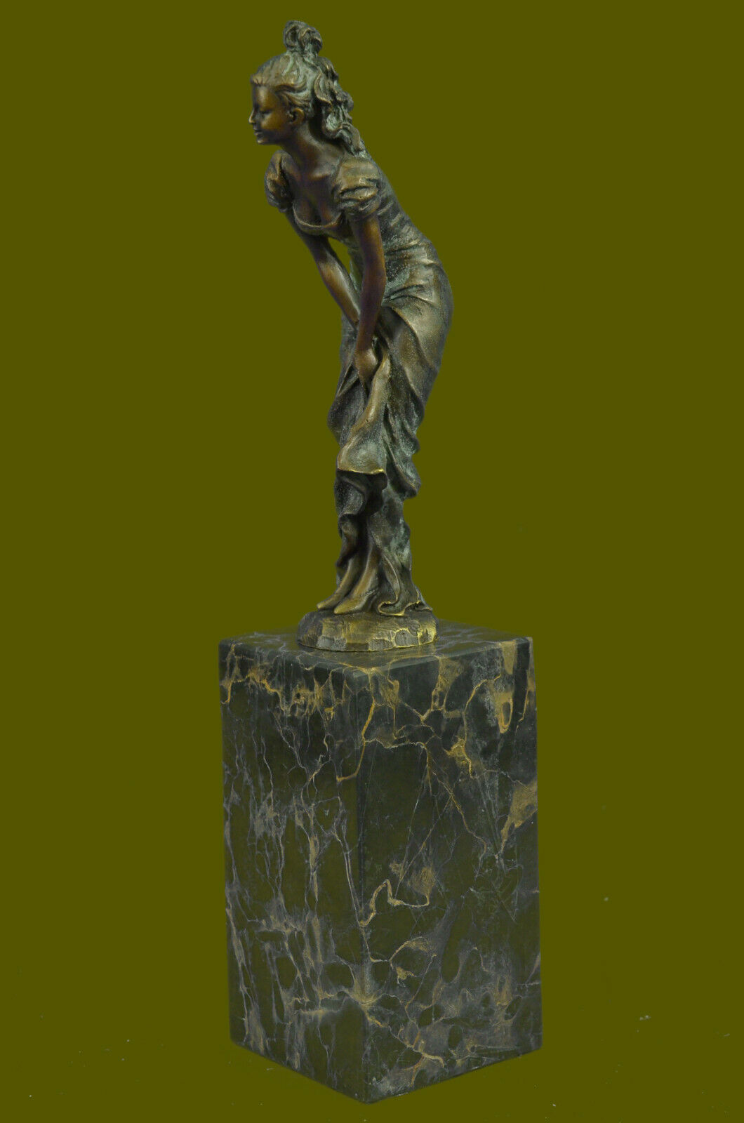 Bronze Sculpture Multi Color Patina Classic Original Artwork Marble Base Figure