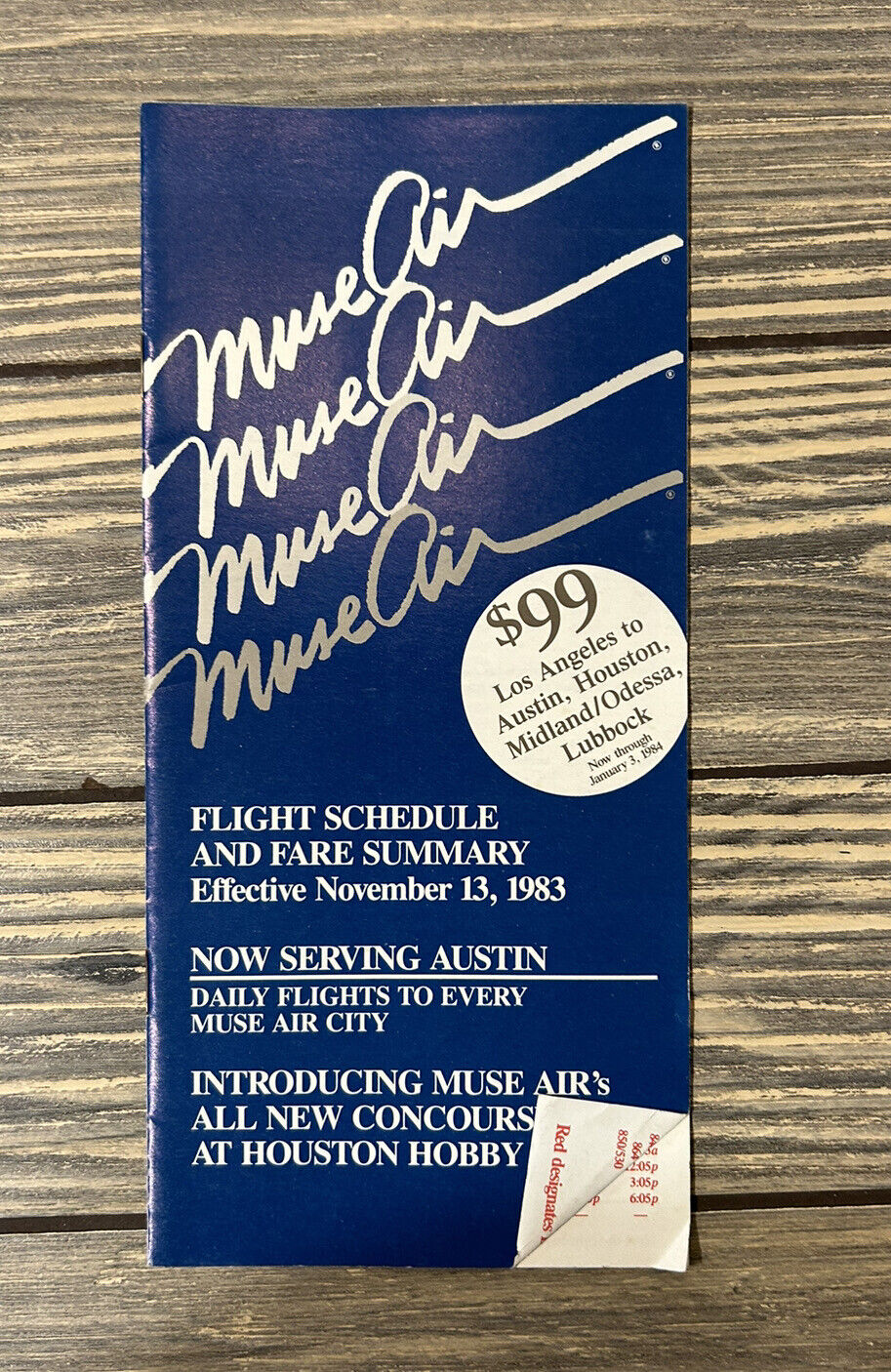 Vintage 1983 November 13 Muse Air Flight Schedule And Fare Summary