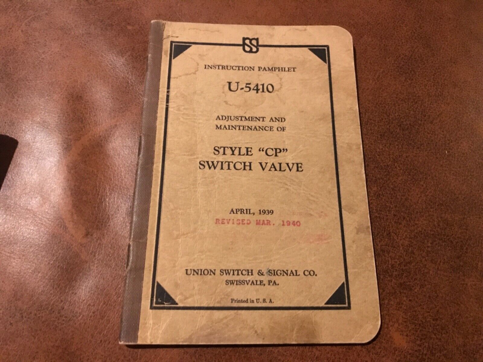 1940 Union Switch Signal Installation Maintenance  Style CP Switch Valve U 5410