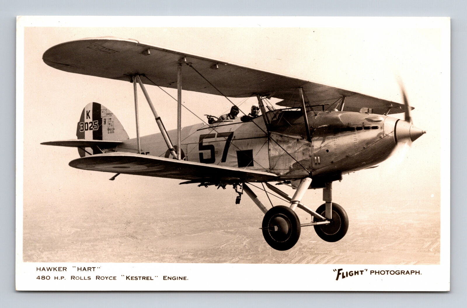 RPPC RAF Hawker Hart Light Bomber Biplane FLIGHT Photograph Postcard
