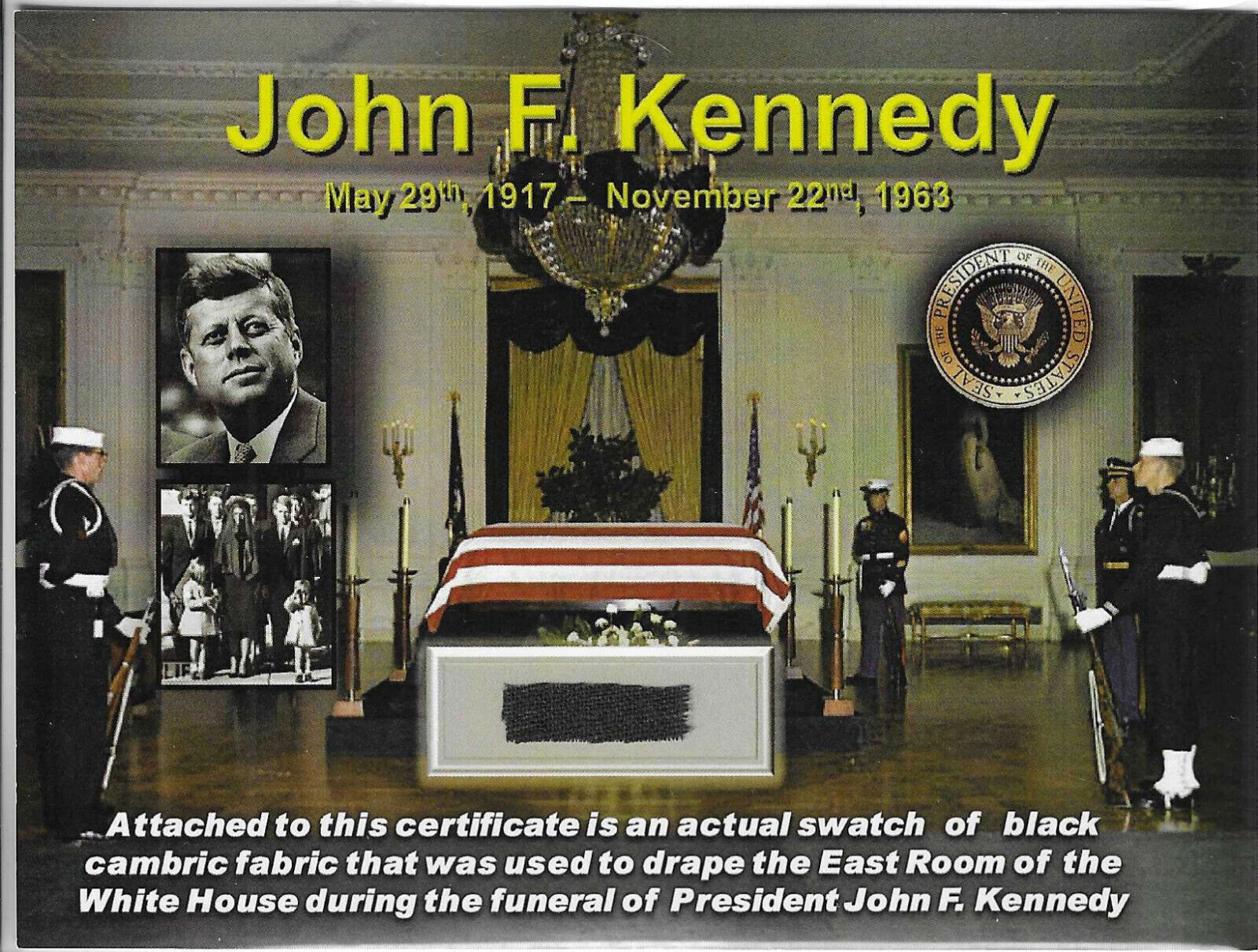 Genuine Piece of Black Fabric Used During the Funeral of John F. Kennedy