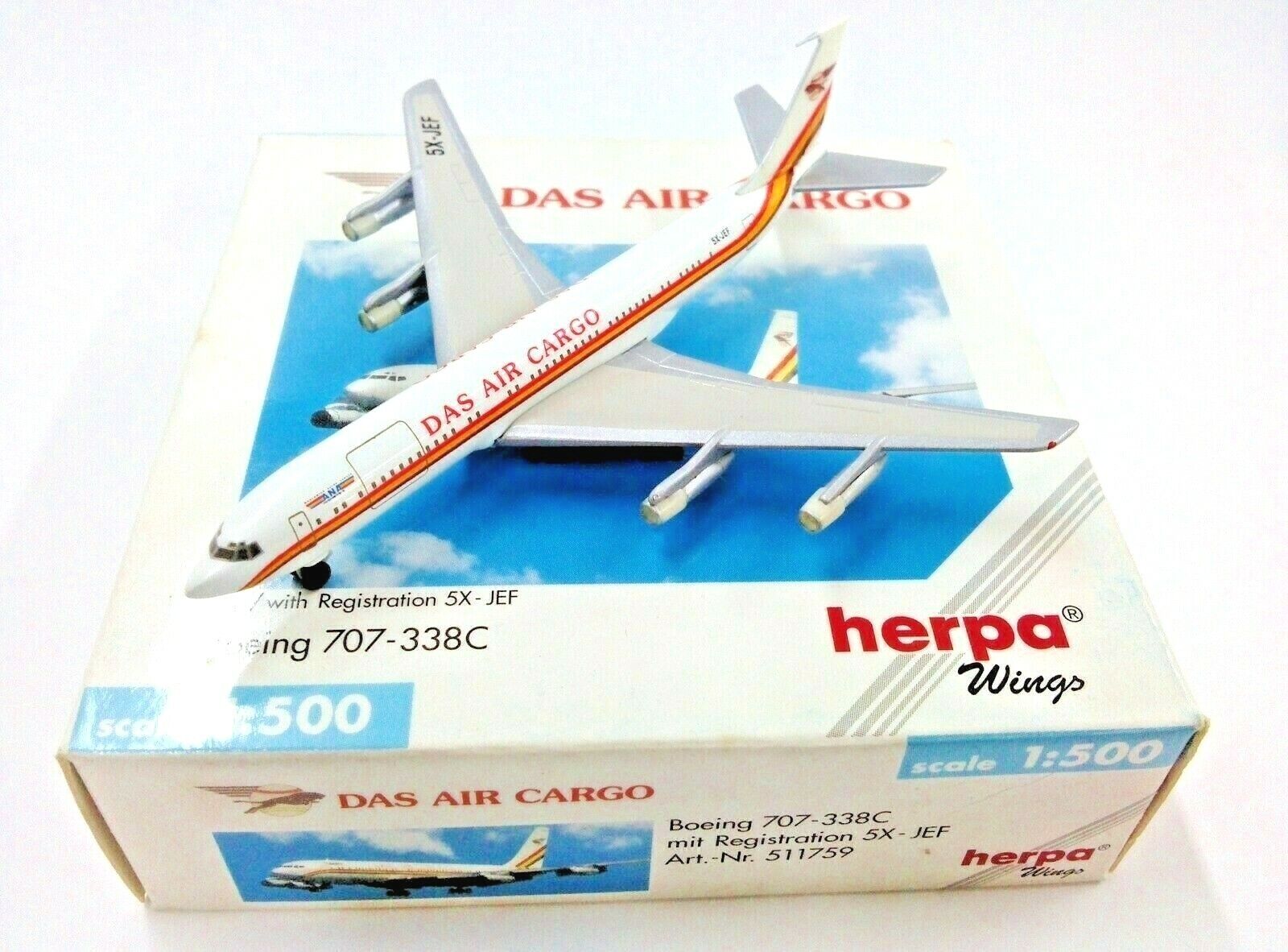 Herpa Wings 1:500 511759 Das Air Cargo B707-338C 5X-JEF - Diecast Aircraft Model