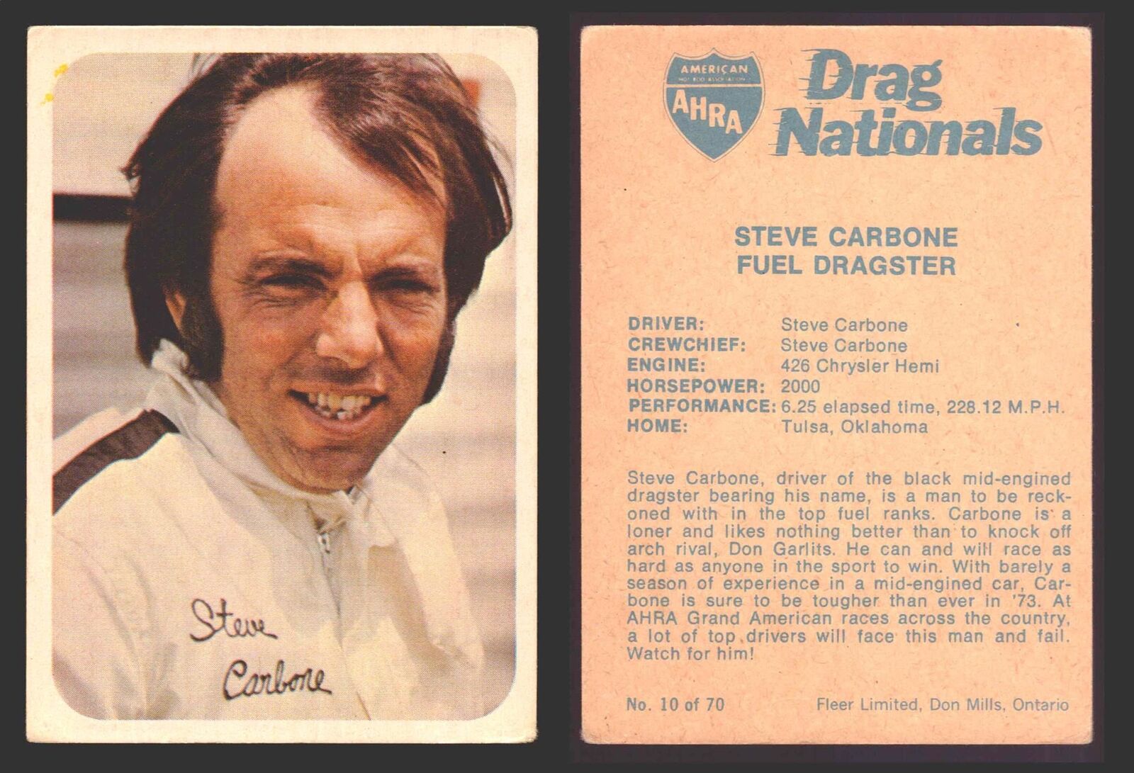AHRA Drag Nationals 1971 Fleer Canada Trading Cards You Pick Singles #1-70