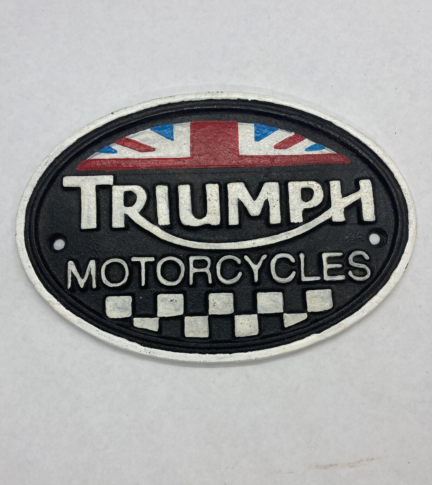 TRIUMPH Motorcycles Oval Cast Iron Sign, 5.5”x7.75” Reproduction
