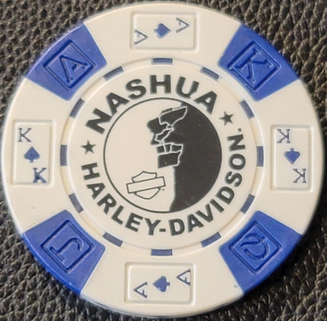 NASHUA HD - NEW HAMPSHIRE (White AKQJ) Harley Davidson Poker Chip - CLOSED