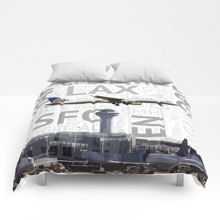 United Airlines Boeing Airbus A320 with ORD Art - Queen Size Comforter