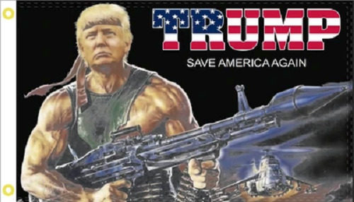 3X5 Trump 2024 Rambo Bazooka Save America Again Black 3x5 Flag 100D
