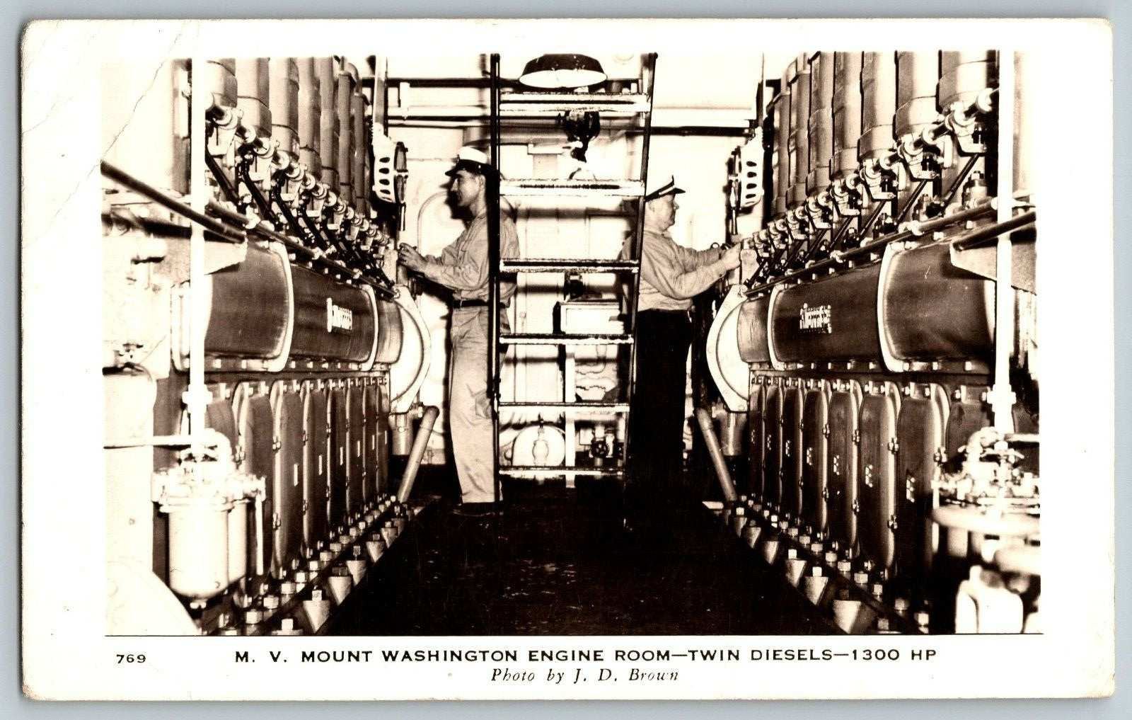 RPPC Vintage Postcard - M.V. Mount Washington Engine Room-Twin Diesels-1300 HP