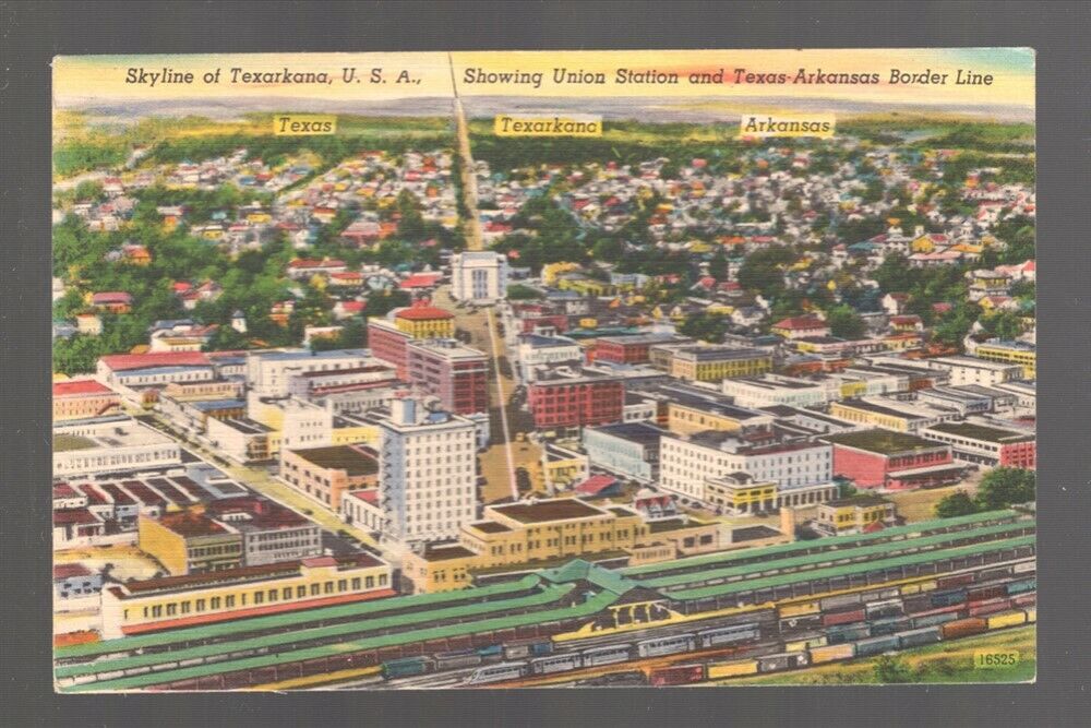 Railroad Postcard:  Skyline & Train Yards, Texarkana, Texas - Arkansas