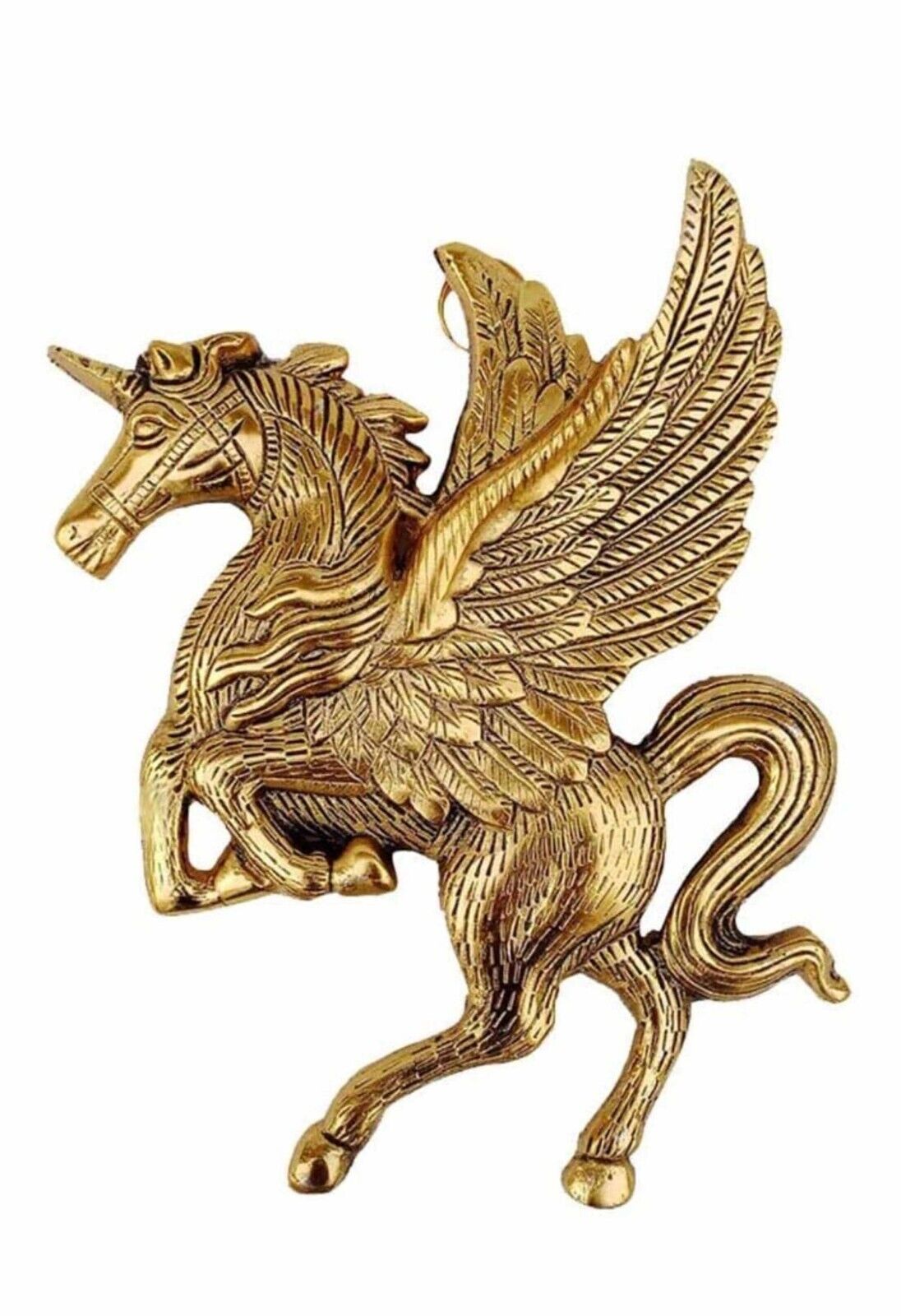 Wall Hanging Flying Horse(Unicorn) Decorative Showpiece - 20 cm (Metal, Gold)