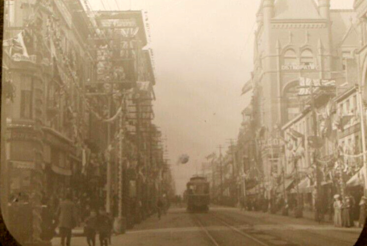 1890s New Orleans Downtown Stores & Trolley Glass slide Magic lantern format