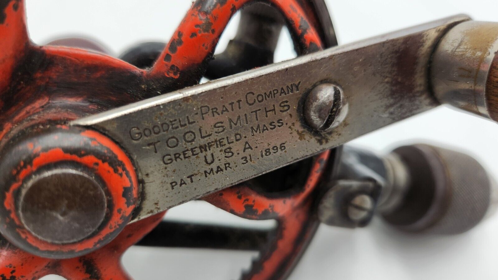 Antique 1895 Pat. Goodell-Pratt Egg Beater Hand Drill-1 Drill Bit in Handle