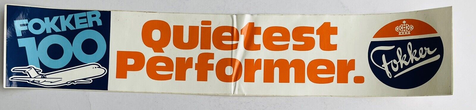 Fokker Aircraft 100 Airlines Large Sticker - Quietest Performer