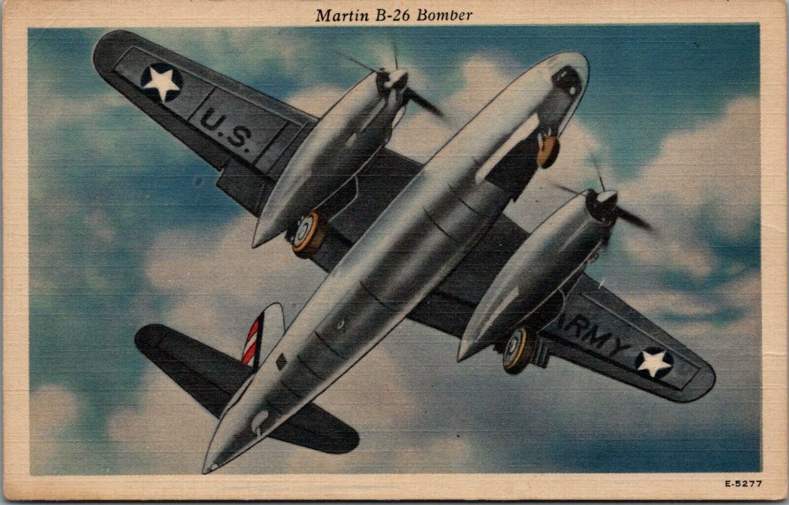 Vintage Martin B-26 Bomber Airplane Linen Postcard C342