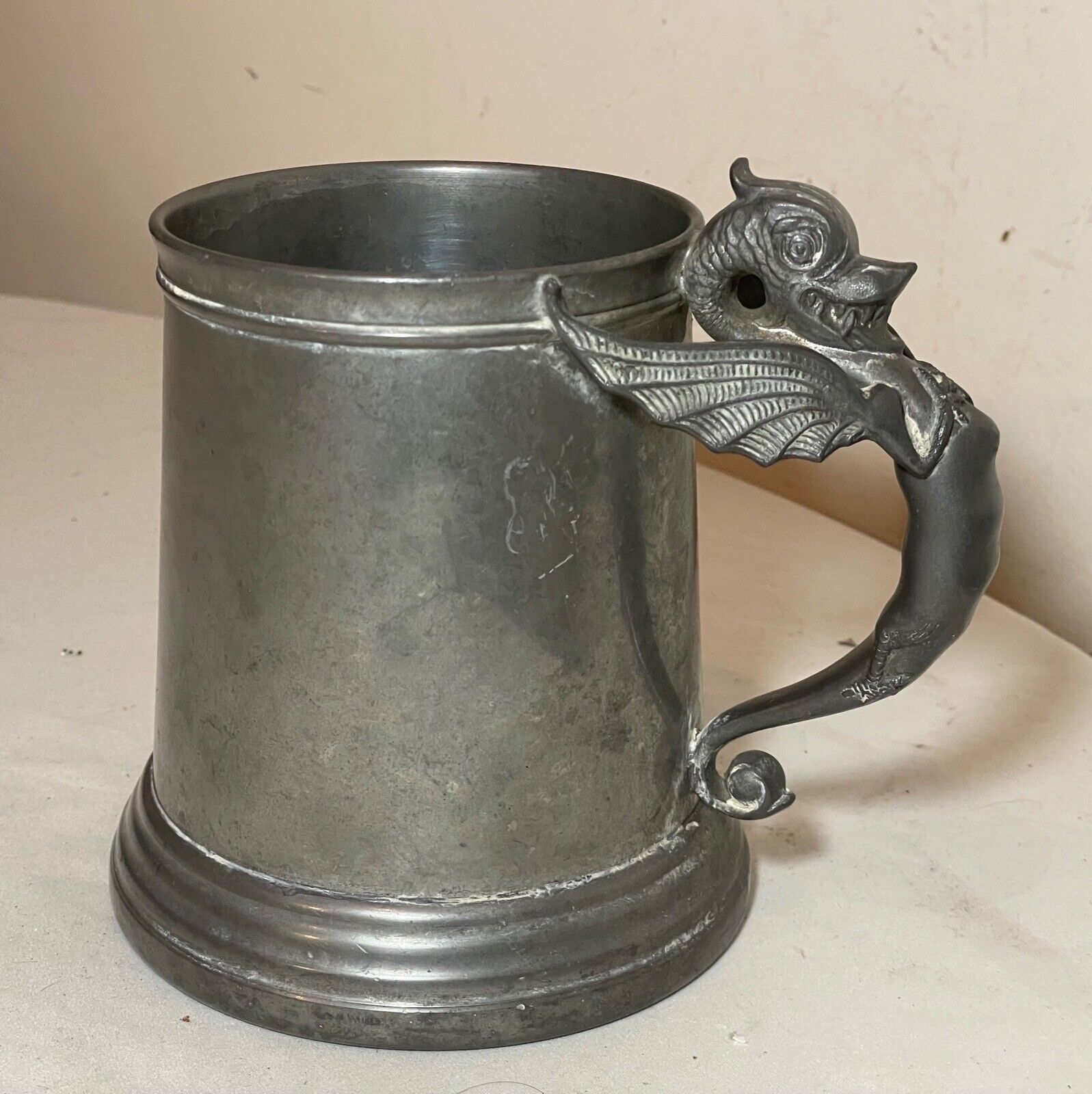 Antique 1932 Beer stein pewter glass copper figural griffin dragon award trophy