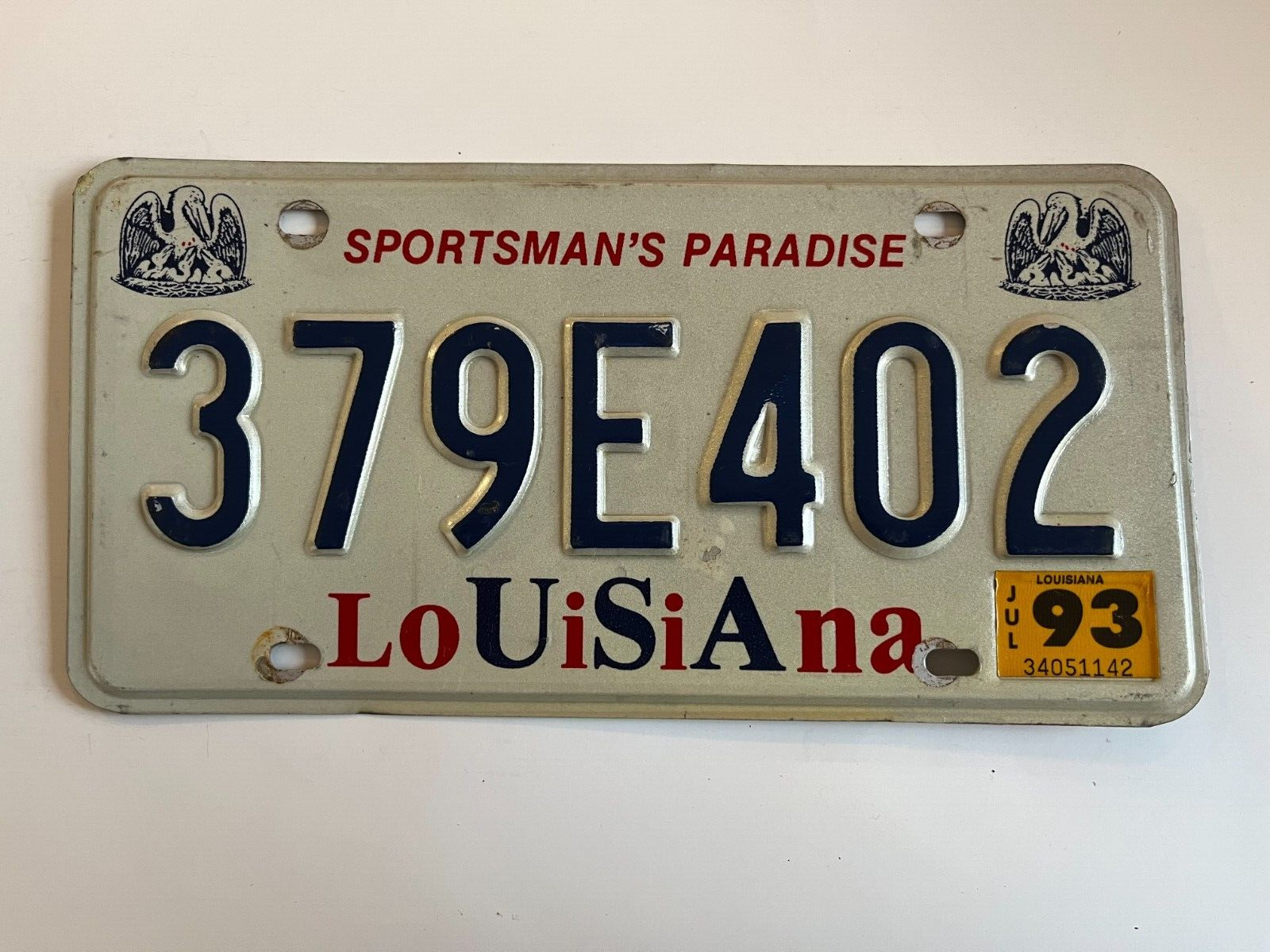 1993 Louisiana License Plate USA Pelican Graphic Natural Sticker