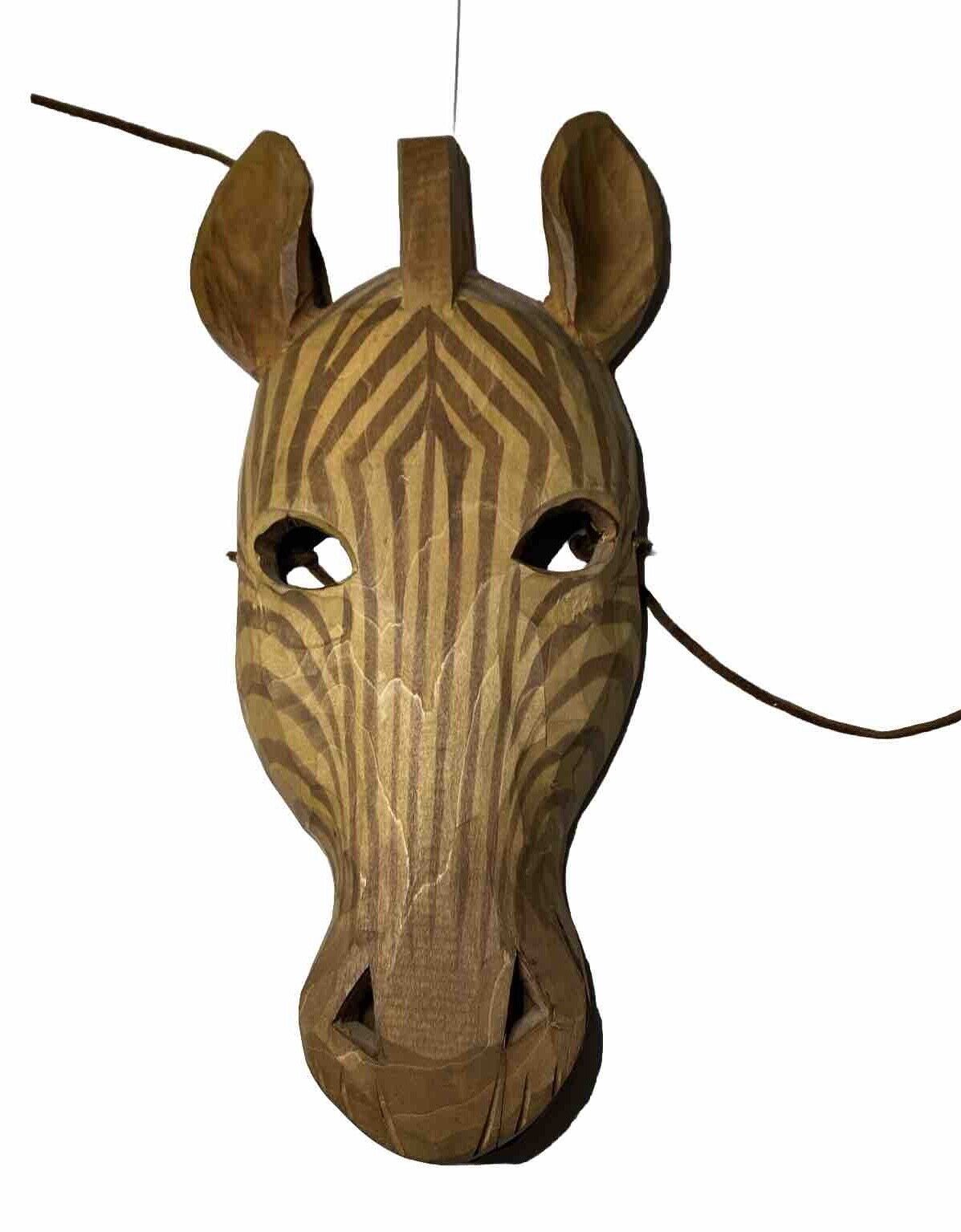 Vintage Pittsburgh Zoo Store Carved African Wooden Mask Zebra Wall Decor Tribal