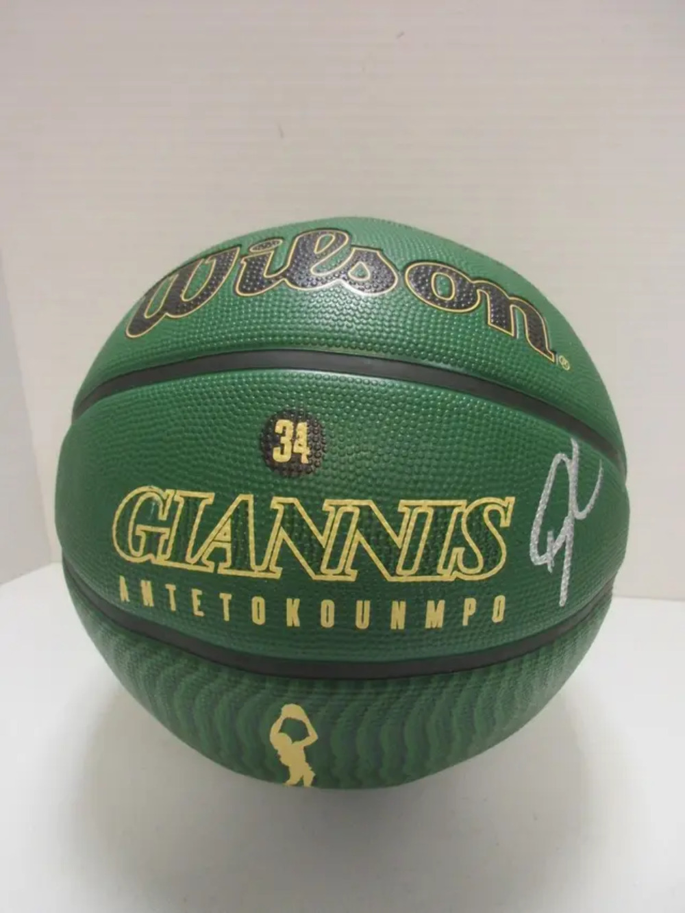 Giannis Antetokounmpo of the Milwaukee Bucks signed autographed logo basketball