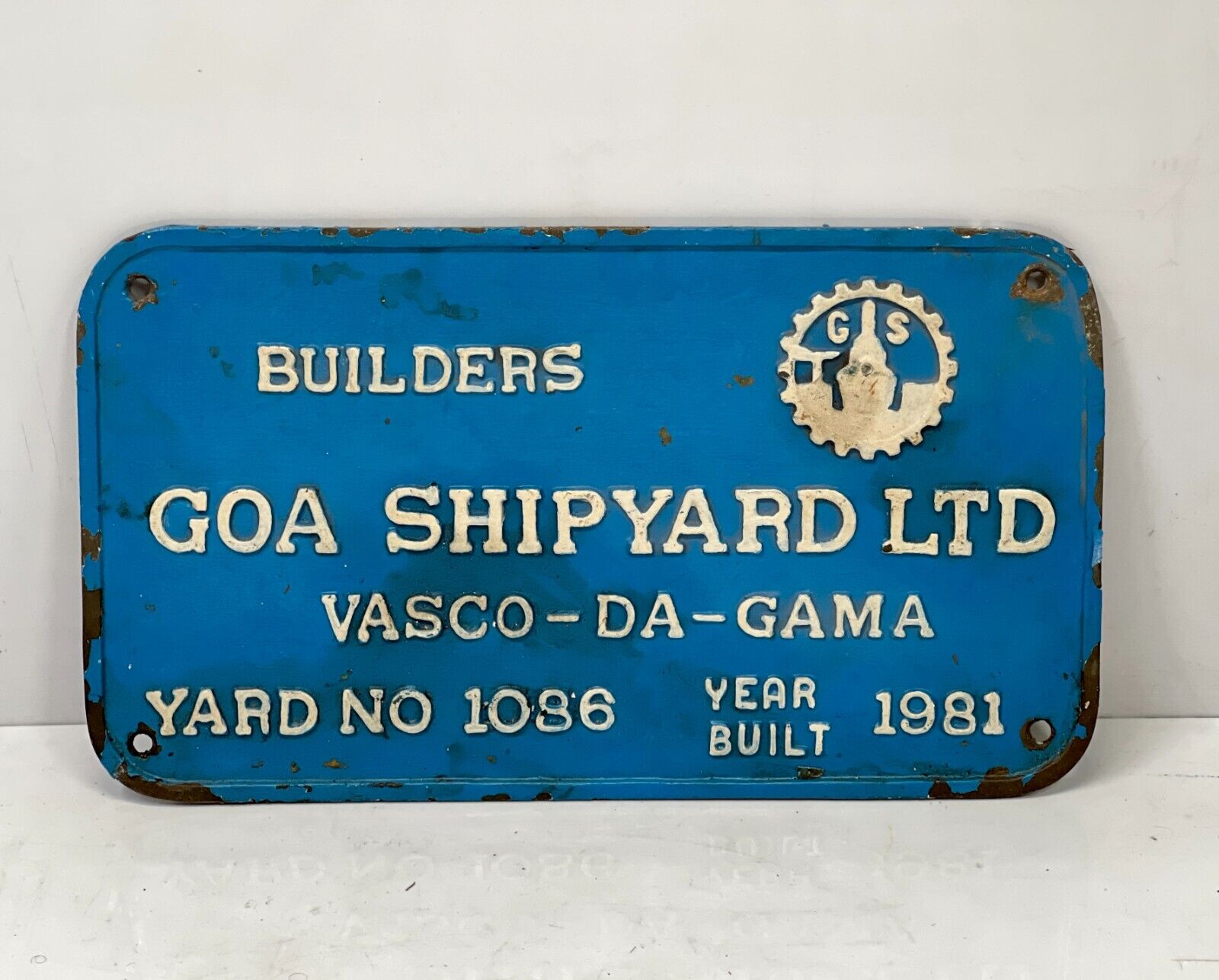 Original 1981 VASCO-DA-GAMA Yard no. 1036 Goa Shipyard Vintage Old Brass Plaque