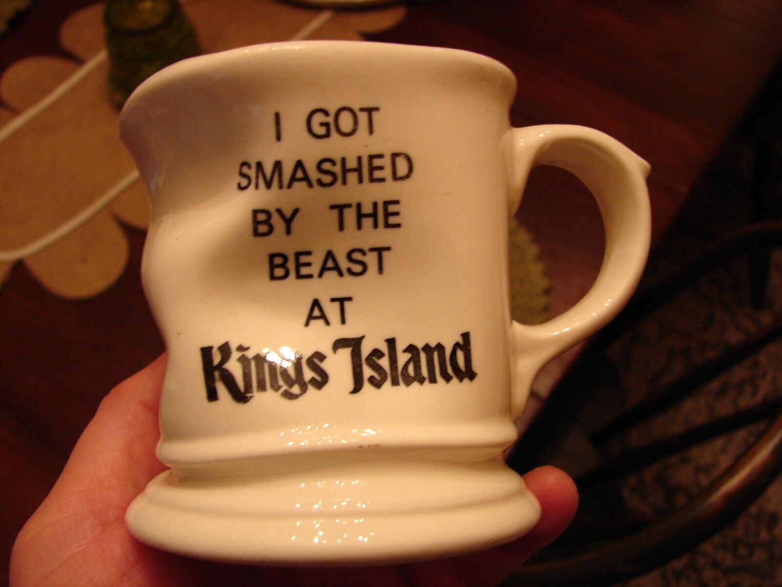 Scarce Kings Island Souvenir Coffee Mug Smashed By The Beast W/ Foil Label Rare
